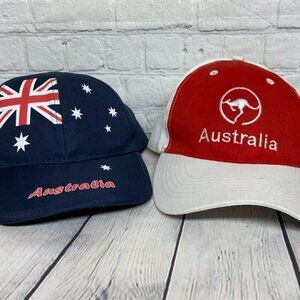 Australia Hats Lot of 2 Baseball Caps Adjustable Strap Red with White and Navy
